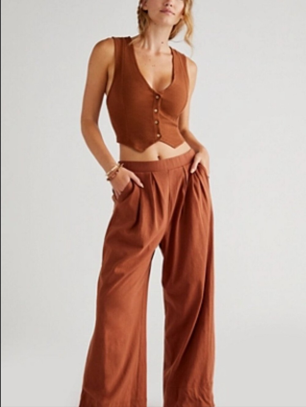 FREE PEOPLE Beach ROXANNE 2pc Set Suit Vest Top And Baggy Wide Leg Pants XS